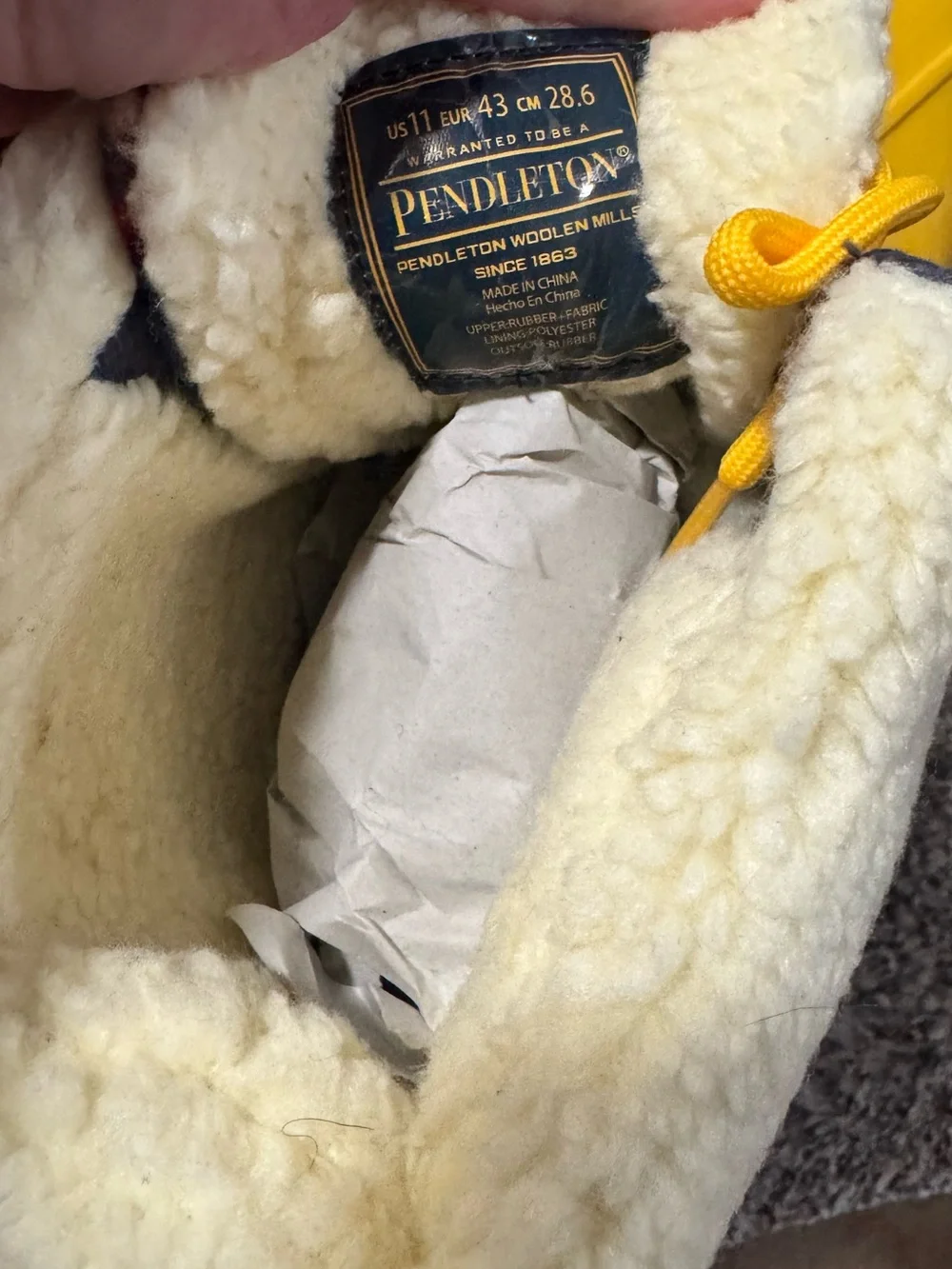 Pendleton Cream Shearling Lined Boot with Yellow and blue Accents